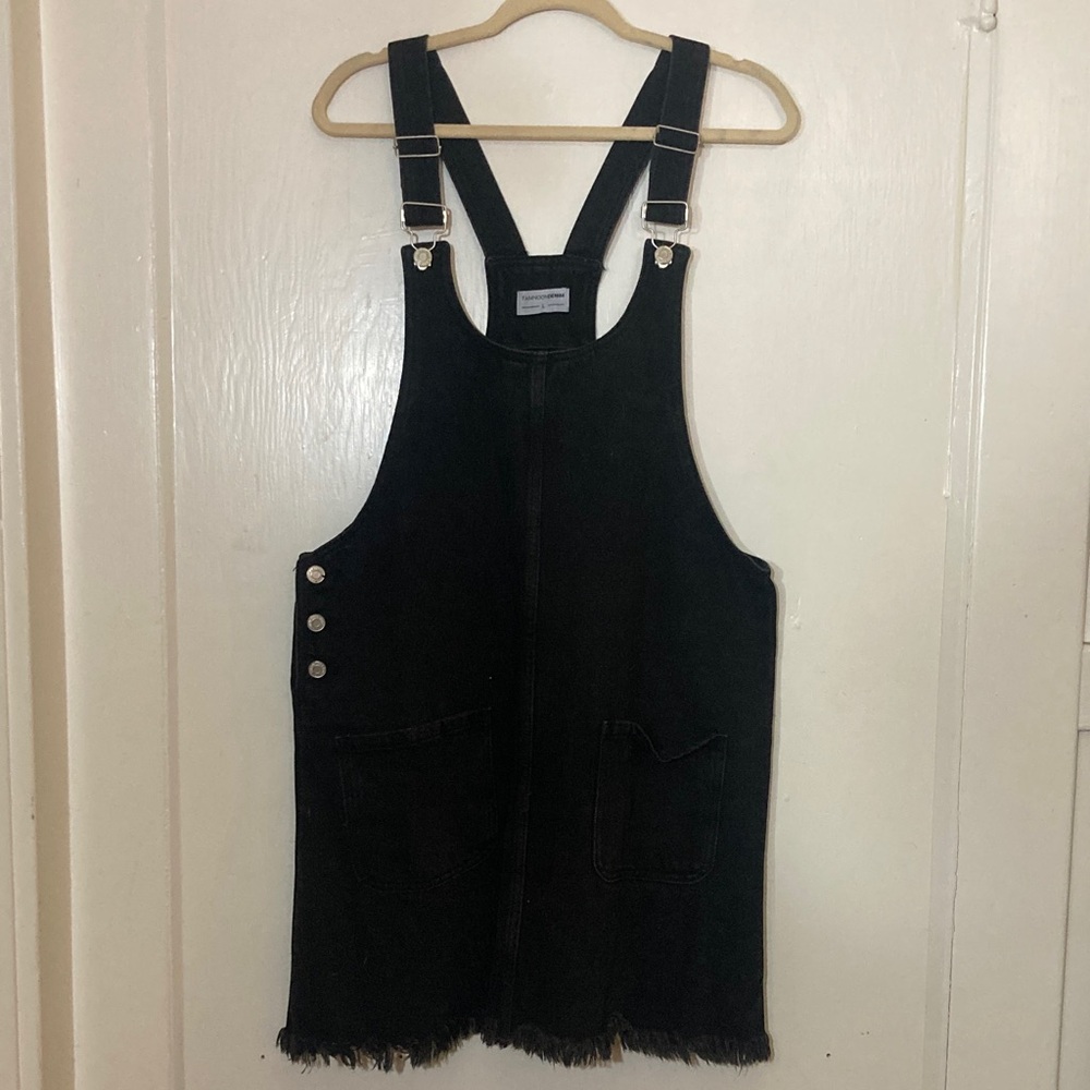 Black Denim Overall Dress with Buckles